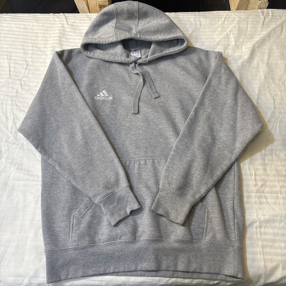 Adidas Hoodie Mens XL Gray Pullover Fleece Logo Sweatshirt